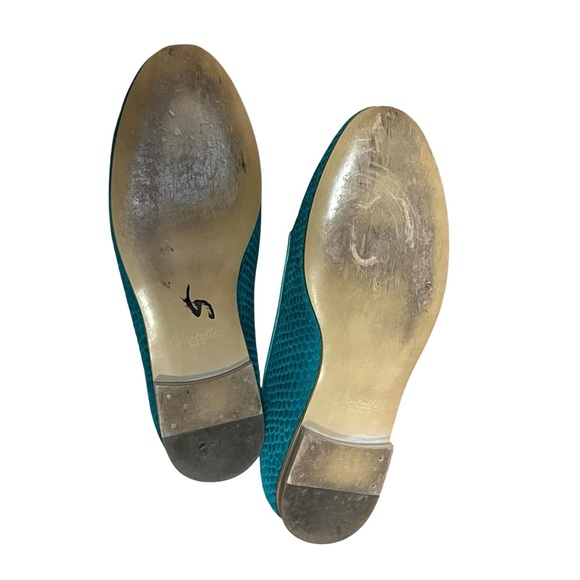 Teal Chatelles Leather Snakeskin Flats Slippers Loafer Tassels — 38 US 7 - Picture 9 of 11
